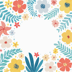Vector border and frame element, pattern in simple floral wavy and groovy naive style, ocean and vacation theme, flowers and plants, floral botanic hand drawn design templates, modern art