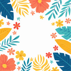 Vector border and frame element, pattern in simple floral wavy and groovy naive style, ocean and vacation theme, flowers and plants, floral botanic hand drawn design templates, modern art