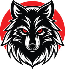 Stylized black wolf head with red background