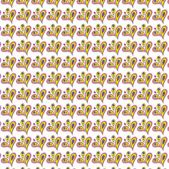Playful Paisley Pattern in Bright Yellow, Purple, and Pink on White Background - A Colorful and Whimsical Seamless Design for Fabrics, Textiles, and Creative Projects