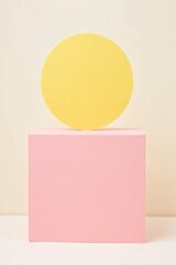 Yellow Circle on Pink Cylinder in Minimalist Landscape