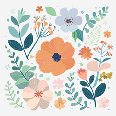 Vector simple minimal illustrations, simple wavy and groovy. hand drawn naive style, flowers and plants, floral botanic design templates, frames and modern wall art prints, posters