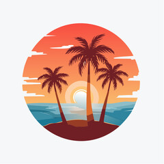 Vector logo and print design templates, summer palms, tropical hand drawn illustrations, tropical surfing concept, vacation and travel, palm trees and ...