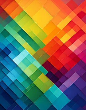 Geometrische Farbfl&auml;chen &uuml;berlagern sich transparent in kr&auml;ftigen Regenbogenfarben.