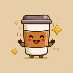 Vector logo design template and graphic elements for advertising, branding, posters and banners, funny cartoon illustrations with smiling character, coffee cup mascot, print and ...