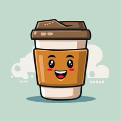 Vector logo design template and graphic elements for advertising, branding, posters and banners, funny cartoon illustrations with smiling character, coffee cup mascot, print and ...