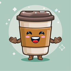 Vector logo design template and graphic elements for advertising, branding, posters and banners, funny cartoon illustrations with smiling character, coffee cup mascot, print and ...