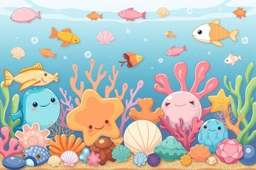 Obraz premium Kawaii Sea Life Adventure