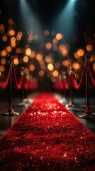 Glistening red carpet welcomes guests at a glamorous award ceremony in an elegant venue during an evening event
