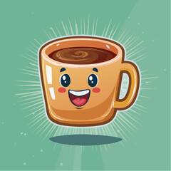 Vector logo design template and graphic elements for advertising, branding, posters and banners, funny cartoon illustrations with smiling character, coffee cup mascot, print and sticker