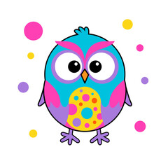 Funny cartoon owl vector illustration on white background. Color design for cover, packaging, fabric, textile