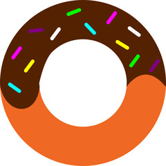 Flat Donut Icon with Chocolate Glaze and Rainbow Sprinkles
