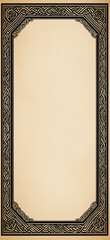 Black intricate viking inspired border design framing old parchment background, creating antique, historical feel.