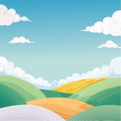 Obraz premium Vector in flat linear style - spring - landscape with greeting card design template with copy space