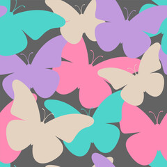 Abstract seamless butterflies pattern on gray background
