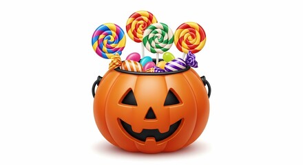 Halloween Candy Corn Lollipops in Jack-o'-Lantern Bucket