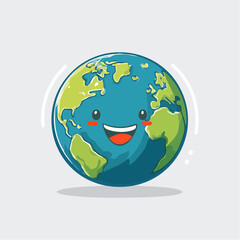 Vector illustration in flat linear minimal hand drawn simple style and logo design template, ecology concept, funny friendly planet earth mascot