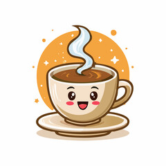 Vector logo design template and graphic elements for advertising, branding, posters and banners, funny cartoon illustrations with smiling character, coffee cup