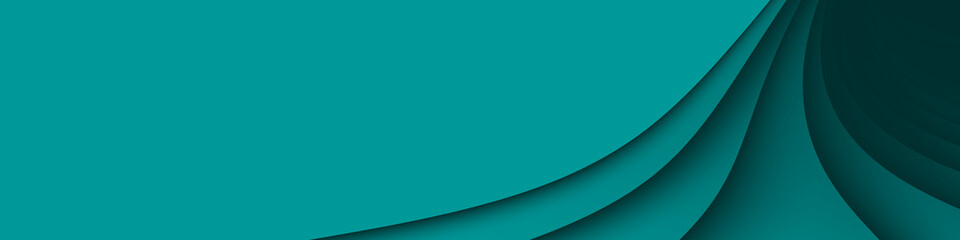 Turquoise abstract banner with 3d wavy texture and gradient shades, dynamic curve shapes. Folds with shadows