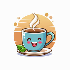 Vector logo design template and graphic elements for advertising, branding, posters and banners, funny cartoon illustrations with smiling character, coffee cup