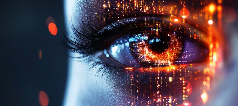 Digital Close-Up of Eye Symbolizing the Future of Cybersecurity and AI Technology Innovations