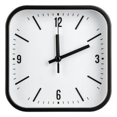 white wall clock in rounded square shape with black frame isolated on white