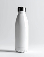 water flask bottle in matte white color with soft shadow on white background