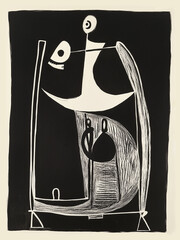 black and white cubist drawing post modern art