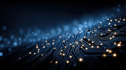 Blue tech background with circuit board and glowing dots, vector presentation template on white, for technology PPT, corporate pitch, data report