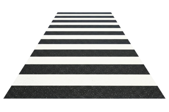 Black and white striped crosswalk isolated on a transparent background