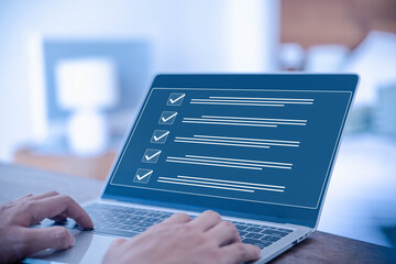 Tick check mark in a checklist, audit process, or report. Concept of form audit, certificate...