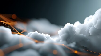 Abstract Illustration of Data Points Forming a Secure Network with Soft Clouds in a Digital Environment