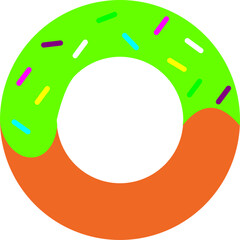 Flat Donut Icon with Neon Green Frosting and Colorful Sprinkles
