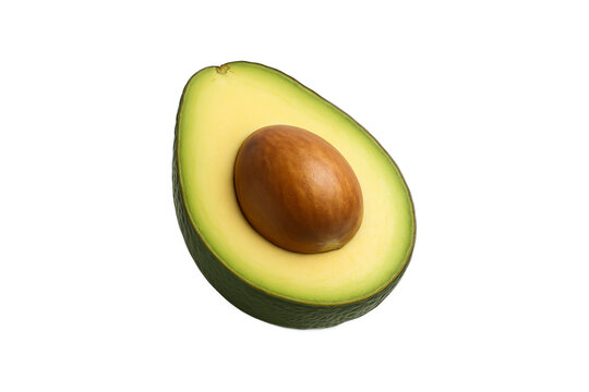 Fresh avocado half with seed isolated on white background, healthy organic superfood concept for nutrition, vegan lifestyle, and clean eating