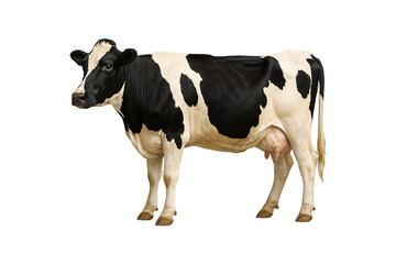 Holstein dairy Cattle cow standing on transparent background. perfect for agricultural, farming, dairy production, milk industry, packaging, and advertisements, clipping path