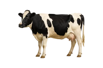 Gordijnen Koe Holstein dairy Cattle cow standing on transparent background. perfect for agricultural, farming, dairy production, milk industry, packaging, and advertisements, clipping path  © MJ iceberg