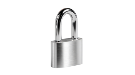 Security in Steel: An impeccable metallic padlock gleaming against a pristine backdrop, symbolizing the strength and steadfastness of data safety and protection. 