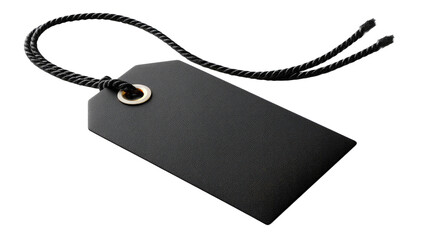 Black Tag with String: A simple, elegant black tag with a black string, perfect for adding a touch of sophistication to your designs. The tag is blank, providing ample space for your text or branding.