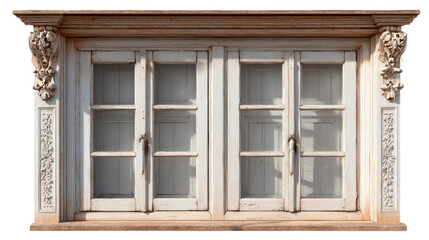 Fototapeta premium Elegant Window Architecture: A close-up captures the intricate details of an ornate, aged window, the aged frames holding clear panes.