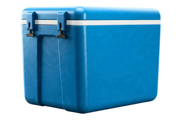 Bright blue cooler designed for outdoor adventures isolated on a transparent background