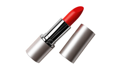 Glamorous Red Lipstick: An elegant close-up showcases a vibrant red lipstick, a classic symbol of beauty, with sleek metallic details, set against a clean backdrop.