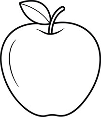 Apple Line Drawing Vector – Clean Fruit Outline Illustration with Leaf