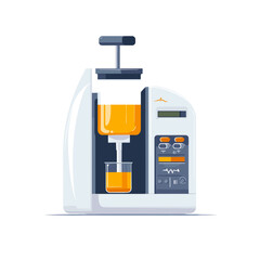 Obraz premium Pixelated Juice Machine Extracting Fresh Orange Juice into Glass Container on White Background