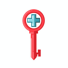 Obraz premium Red Key with Plus Sign Emblem Health and Access Solution Isolated on White