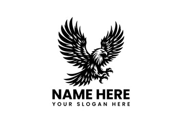 Stencil style vector logo of majestic eagle with detailed outstretched wings in flight