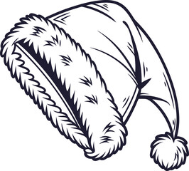Obraz premium santa hat sketch christmas cap with fur trim festive winter holiday hand drawn