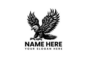 Obraz premium Powerful eagle stencil art vector logo with expansive wings and sharp feather details