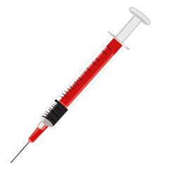 Fototapeta premium Syringe with Red Liquid for Medical Use in Healthcare and Prevention on White Background