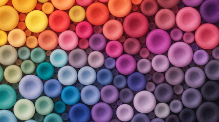 A vibrant abstract digital art piece composed of numerous circular patterns in a gradient color schem.