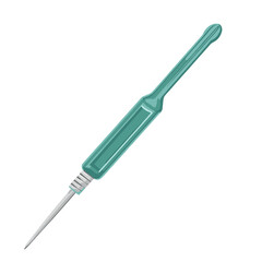 Fototapeta premium Teal Medical Needle on White Background with Clinical Instrument for Healthcare and Scientific Research